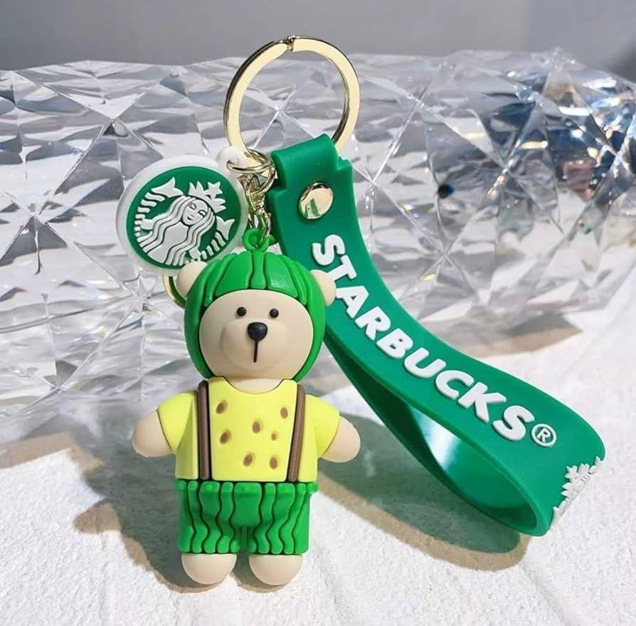 New Starbucks Teddy with Yellow Clothes Rubber Keychain Pack of 3 (eff price 35)