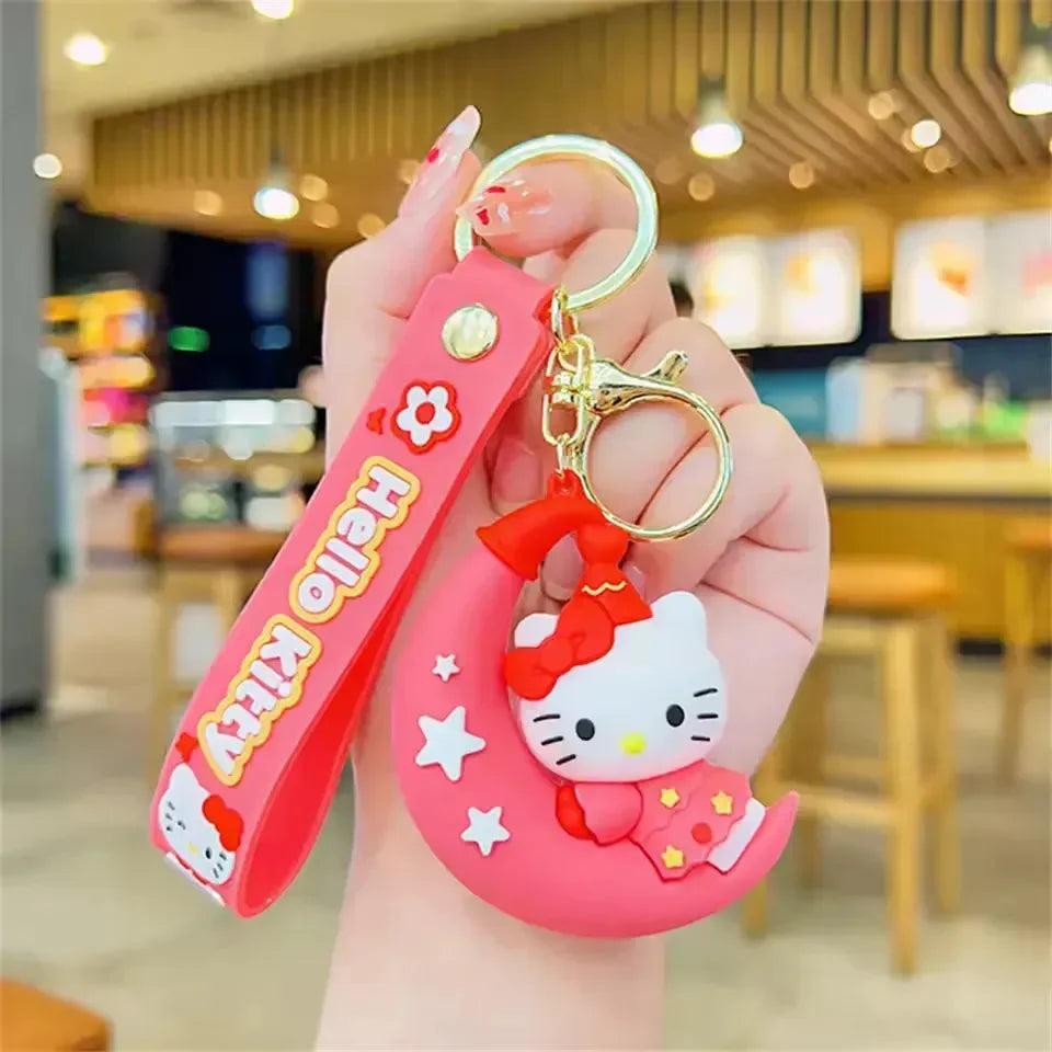 New Kitty on Moon Rubber Keychain Pack of 3 (eff price 35)