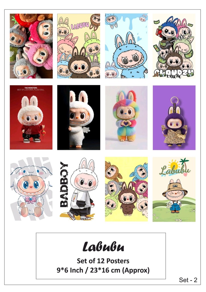 Labubu (S-2) small size paper poster pack of 12 (eff price 68/pkt) Pack of 3 packet