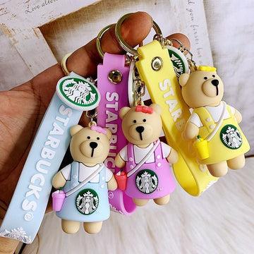 New Starbucks teddy with side bag Rubber Keychain Pack of 3 (eff price 35)