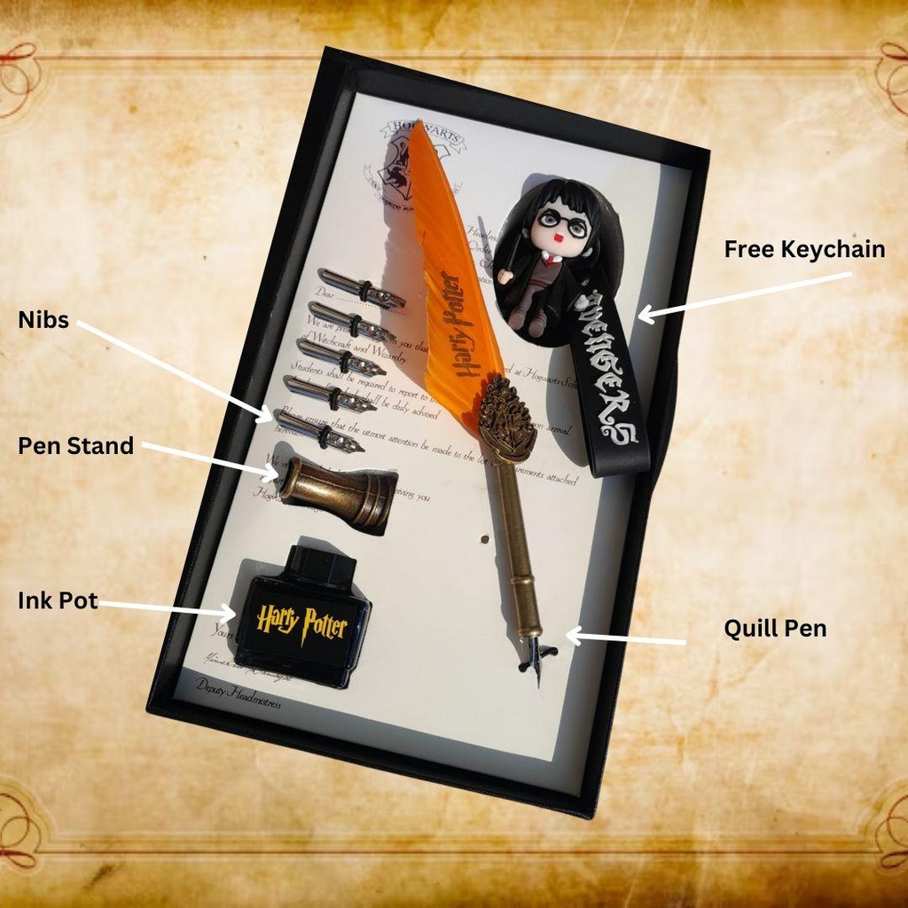 Hp feather pen/keychain set (with ink and nib)