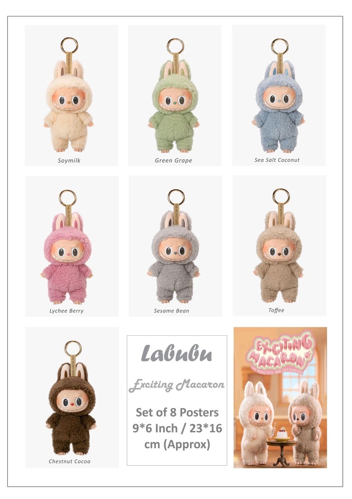 Labubu (Macaron) small size paper poster pack of 8 (eff price 50/pkt) Pack of 3 packet