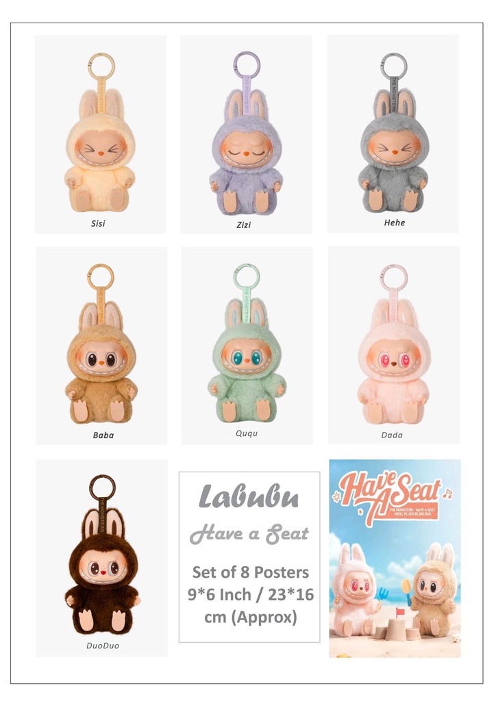 Labubu (Have a Seat) small size paper poster pack of 8 (eff price 50/pkt) Pack of 3 packet