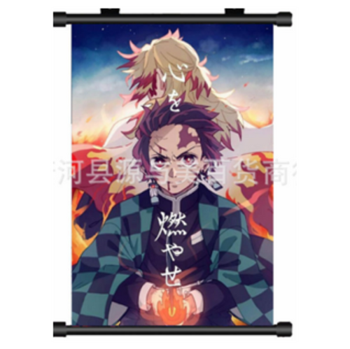 Wall scroll Tanjiro Rengoku at back