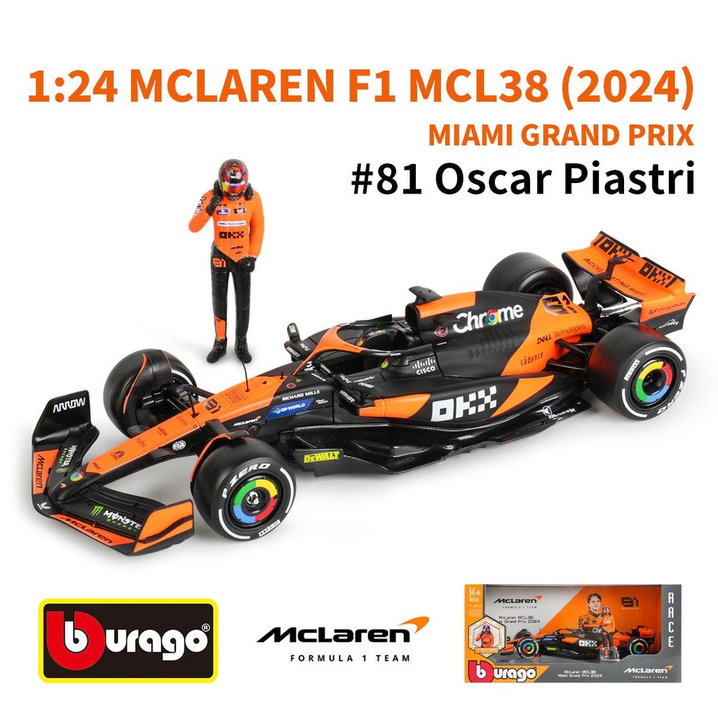 1:24 BURAGO F1 MCLAREN # 81 OSCAR PIASTRI CAR WITH DRIVER