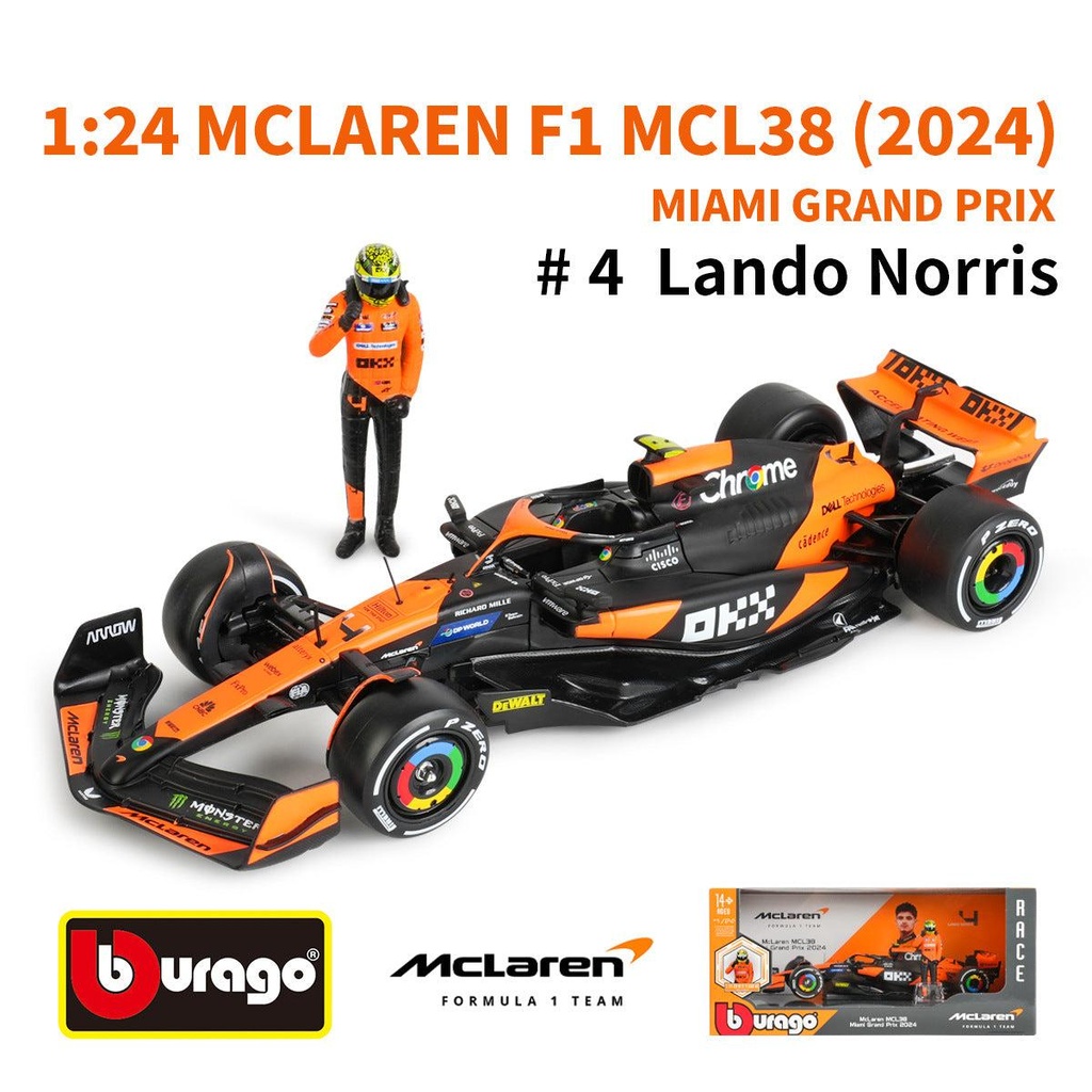 1:24 BURAGO F1 MCLAREN # 4 LANDO NORIS CAR WITH DRIVER
