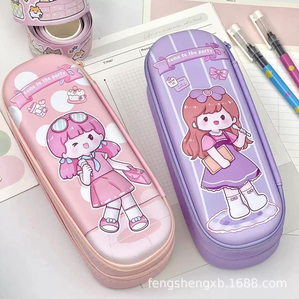 Pack of 2 Cute girl pencil pouch with double layer (net price 125)