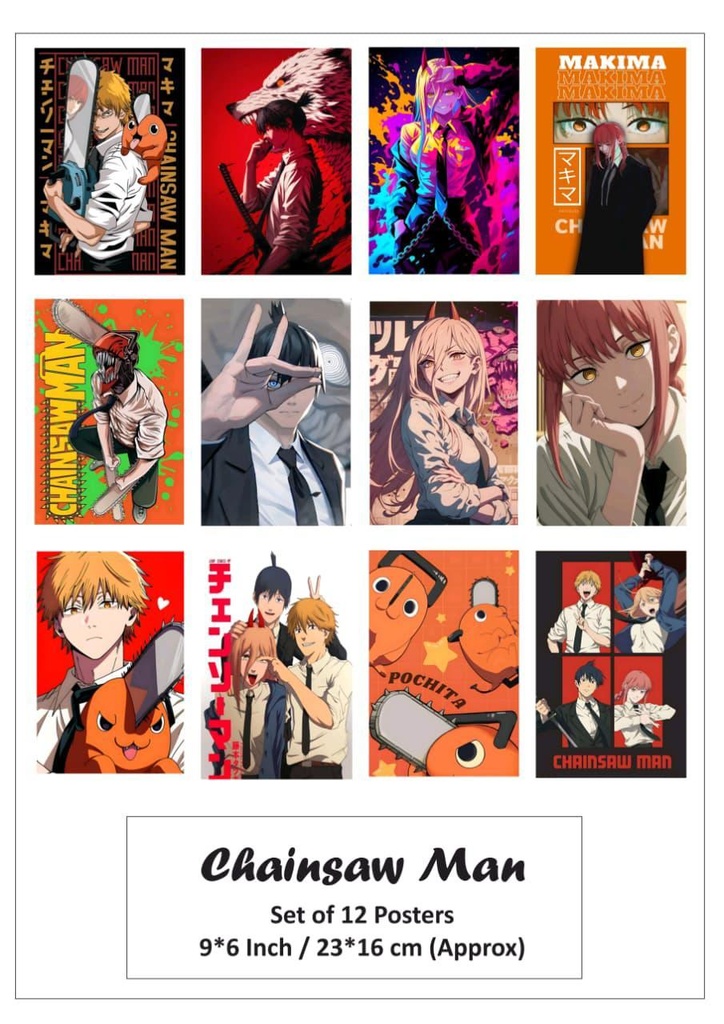Chainsaw man small size paper poster pack of 12 (eff price 68/pkt) Pack of 3 packet