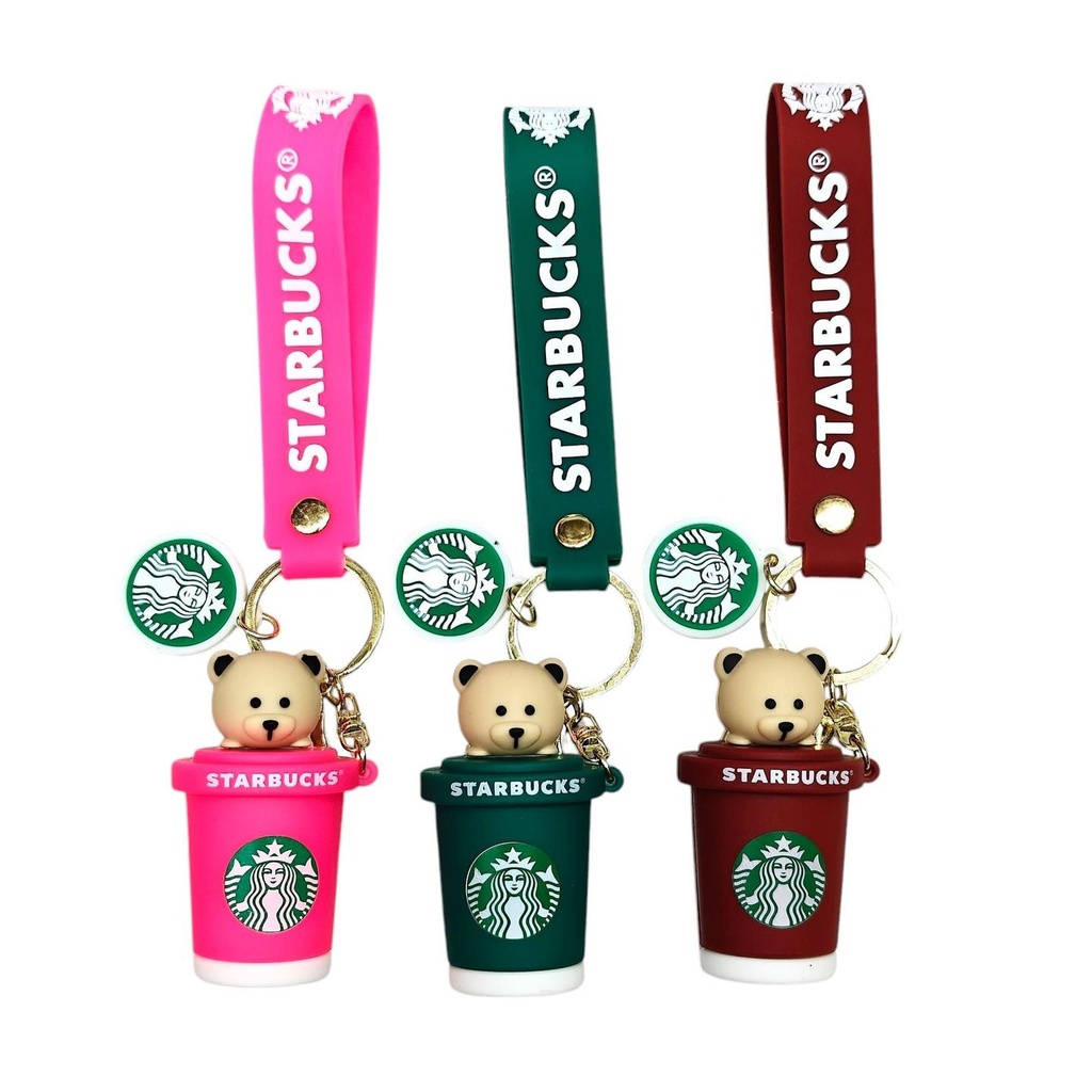 New Starbucks Cup with Teddy Rubber Keychain Pack of 3 (eff price 35)