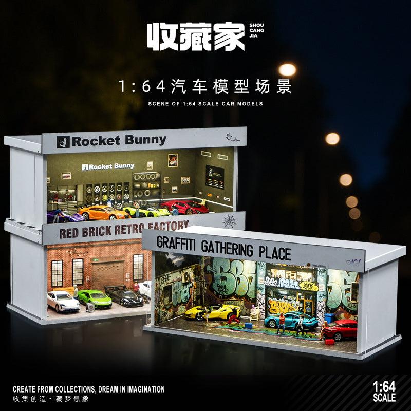 1 floor   - 1:64 Scale Simulation  Garage Rocket Rabbit Miniature Scene –with LED Lighting Display (Excludes Figurines and Car Models)