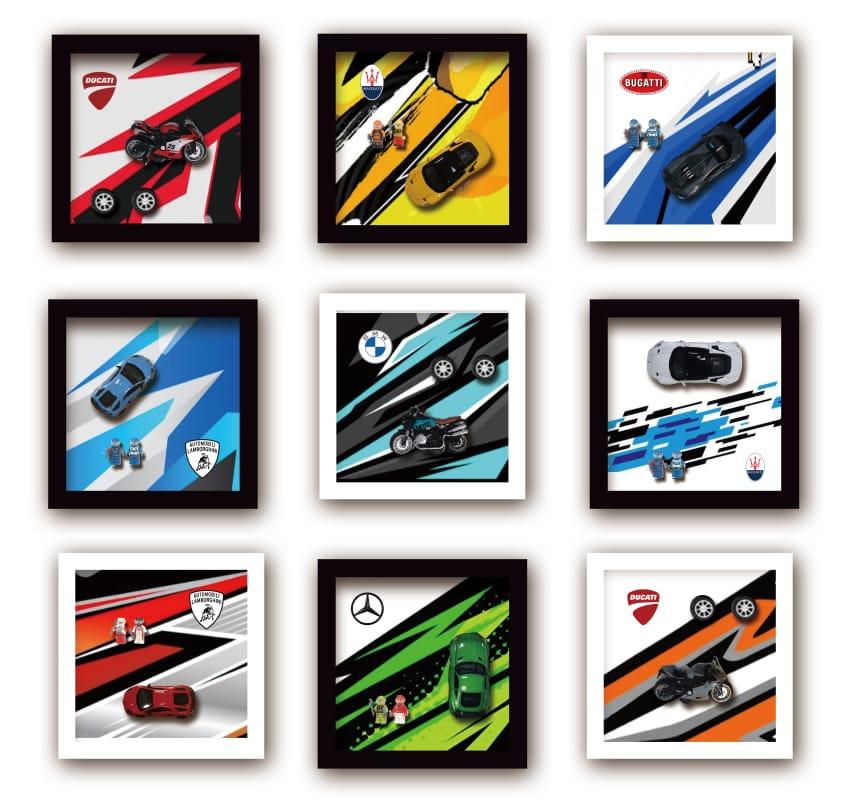 Mix car & bike 3ddiecast model wall frame ( Merc / lambo ) Size 35x35cm