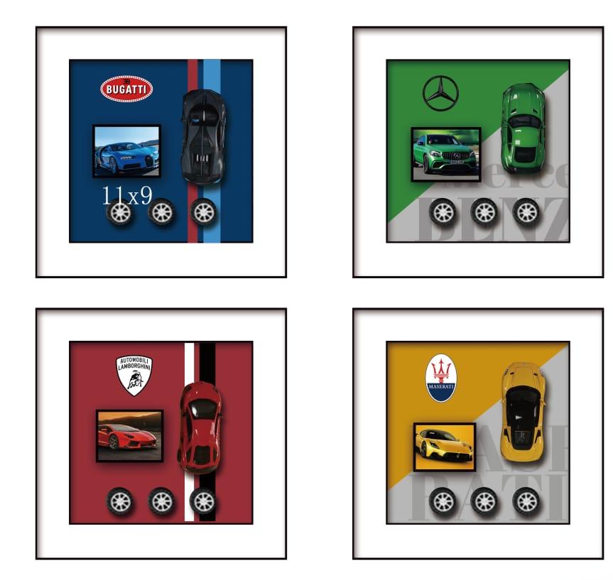 New 3d diecast model wooden wall frame ( BUGATI / MERC / LAMBO / MASERATI ) size 40x40cm